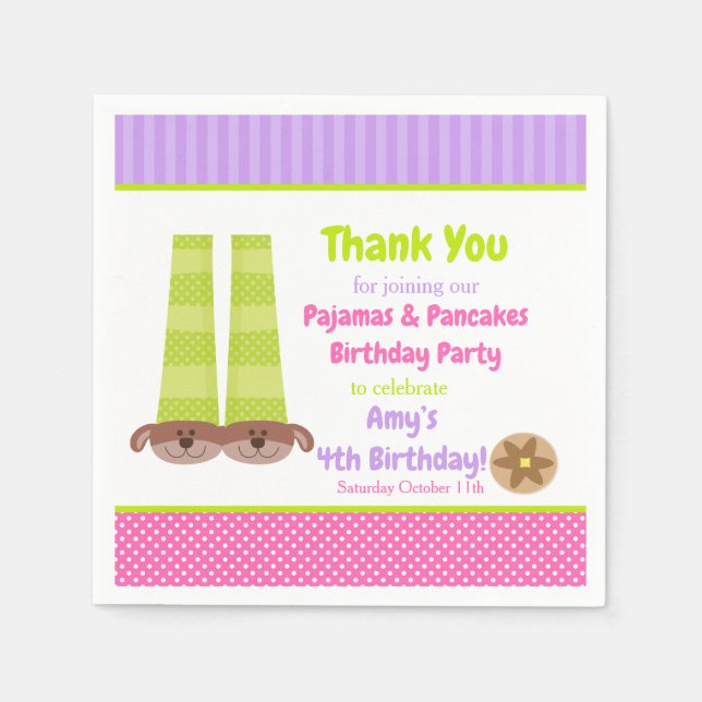 Guardanapo De Papel Festa de aniversário de pijamas e panquecas (Frente)