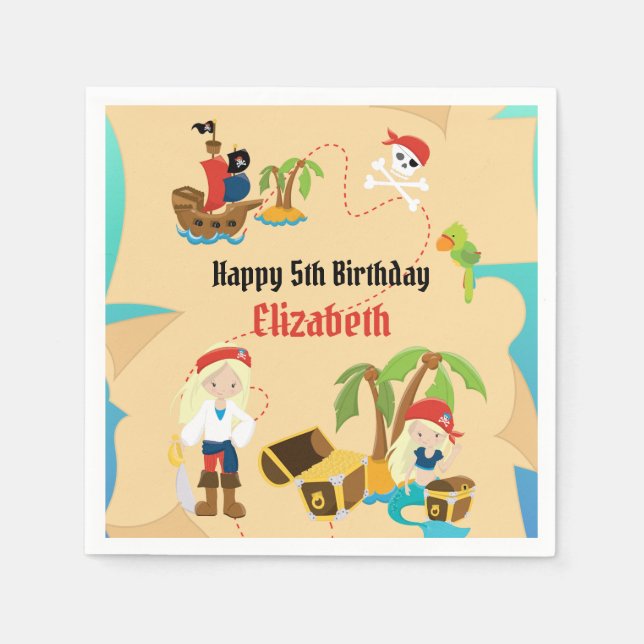 Guardanapo De Papel Festa de aniversário de Pirata do Mapa do Tesouro  (Frente)