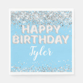 Guardanapo De Papel Festa de aniversário de Prata Azul Claro