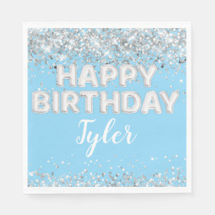 Guardanapo De Papel Festa de aniversário de Prata Azul Claro