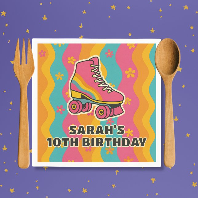 Guardanapo De Papel Festa de aniversário de Rapariga de Pista de Nome  (Custom Name Roller Skating Girl Birthday Party Napkins
)