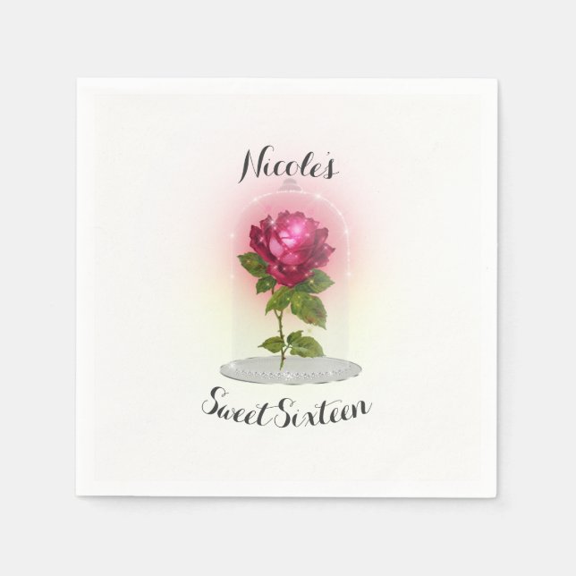 Guardanapo De Papel Festa de aniversário de Rosa vermelha Magnética En (Frente)