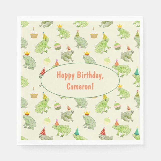 Guardanapo De Papel Festa de aniversário de Sapo de Aquarela (Frente)