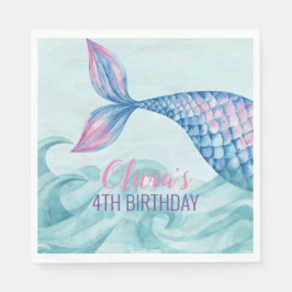 Guardanapo De Papel Festa de aniversário de sereia aquarela