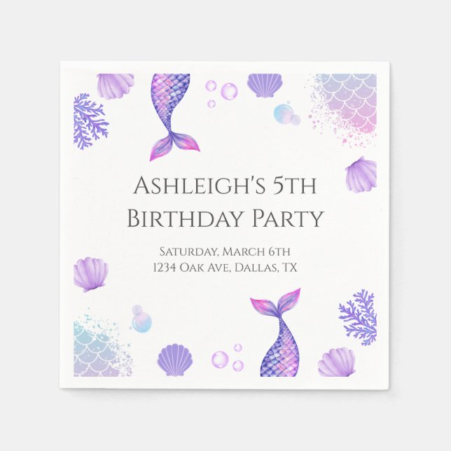 Guardanapo De Papel Festa de aniversário de Sereia Roxa (Frente)