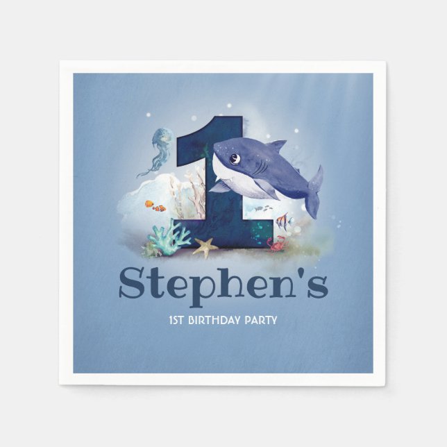 Guardanapo De Papel Festa de aniversário de tubarão bebê (Frente)