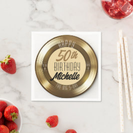 Guardanapo De Papel Festa de aniversário de vinilo preto-e-Dourado ret