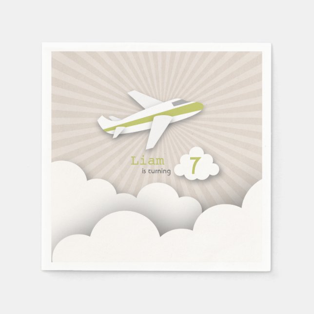 Guardanapo De Papel Festa de aniversário do avião - Verde (Frente)