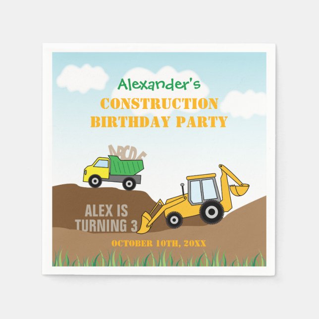 Guardanapo De Papel Festa de aniversário do Digger Boy de Construção (Frente)