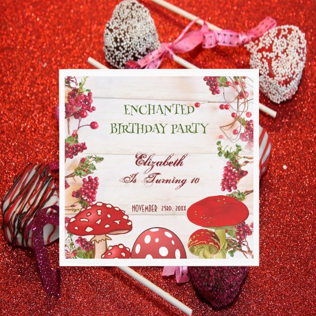 Guardanapo De Papel Festa de aniversário do Red Berry Garden (Red Berry Garden Toadstool Kid's Birthday Party Napkins)