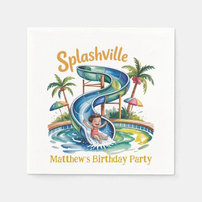 Guardanapo De Papel Festa de aniversário do Slide Boy Splashville Wate (Frente)