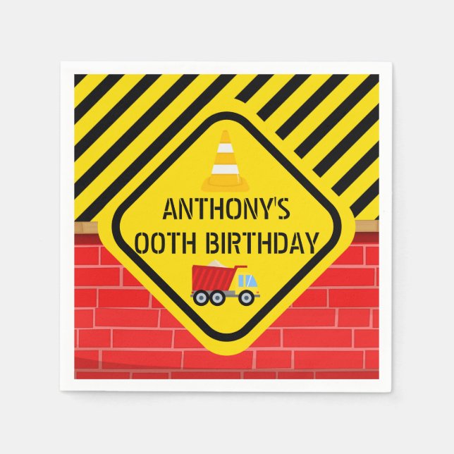 Guardanapo De Papel Festa de aniversário do tema Construção personaliz (Frente)