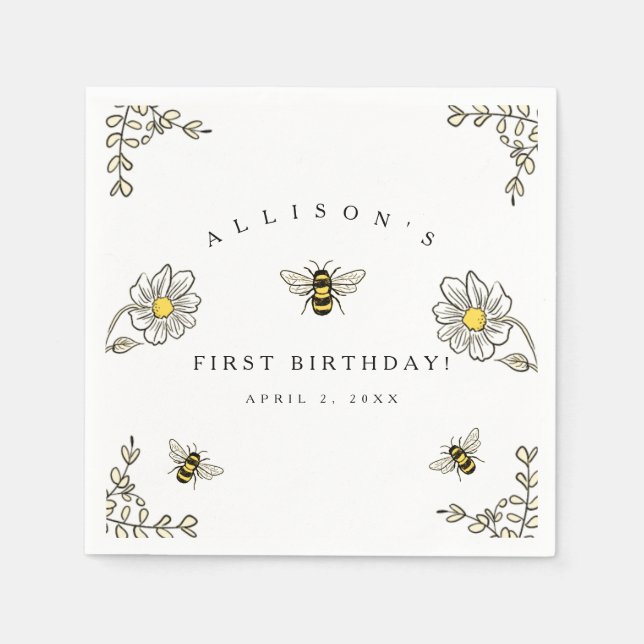 Guardanapo De Papel Festa de aniversário do Tema da Abelha (Frente)