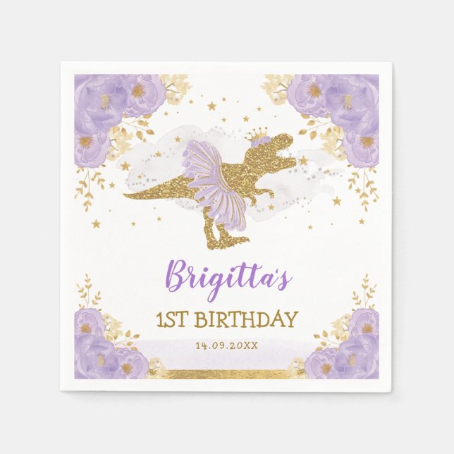 Guardanapo De Papel Festa de aniversário Dourada do Dinossauro Balleri (Frente)