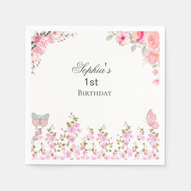 Guardanapo De Papel Festa de aniversário Floral Elegante (Frente)