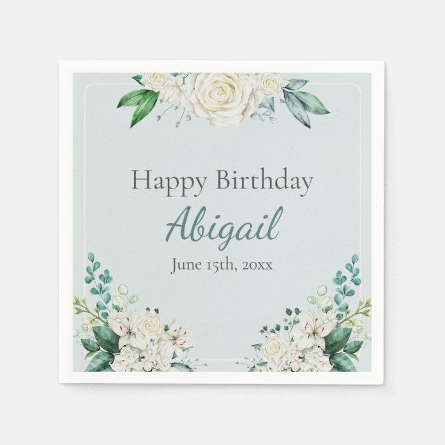 Guardanapo De Papel Festa de aniversário Floral Elegante Rosa a Qualqu (Frente)