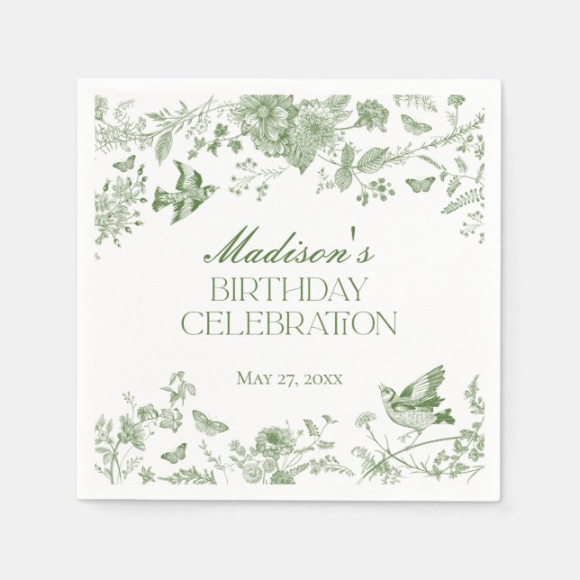 Guardanapo De Papel Festa de aniversário Floral Green Toile De Jouy Vi (Frente)