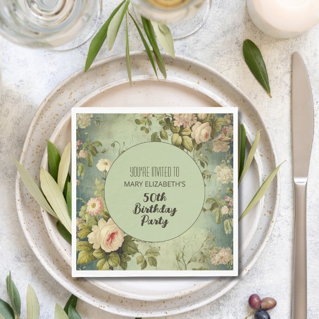 Guardanapo De Papel Festa de aniversário Floral Rosa Greenery Personal (Criador carregado)