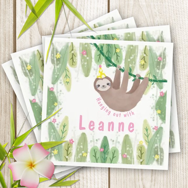 Guardanapo De Papel Festa de aniversário Lenta em Rosa e Amarelo (Super cute sloth theme napkins for your kiddo's birthday party!)