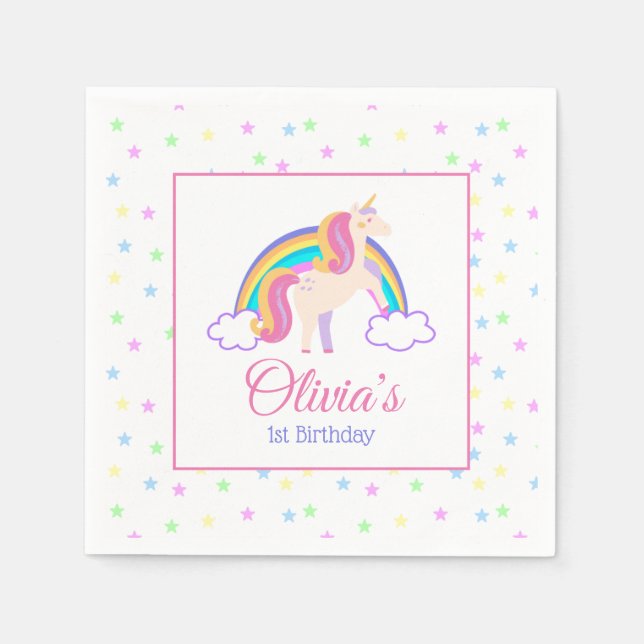 Guardanapo De Papel Festa de aniversário mágica do Rainbow Unicorn (Frente)