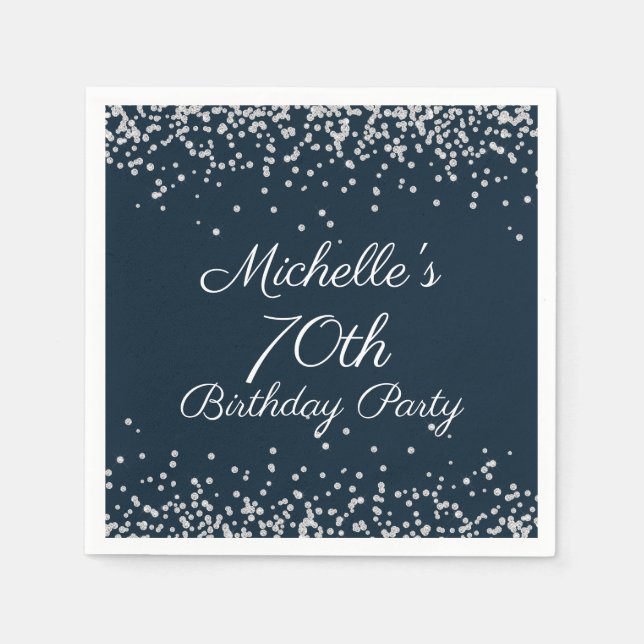 Guardanapo De Papel Festa de aniversário marinho 70   Silver Glitter (Frente)
