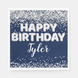 Guardanapo De Papel Festa de aniversário marinho Blue Silver