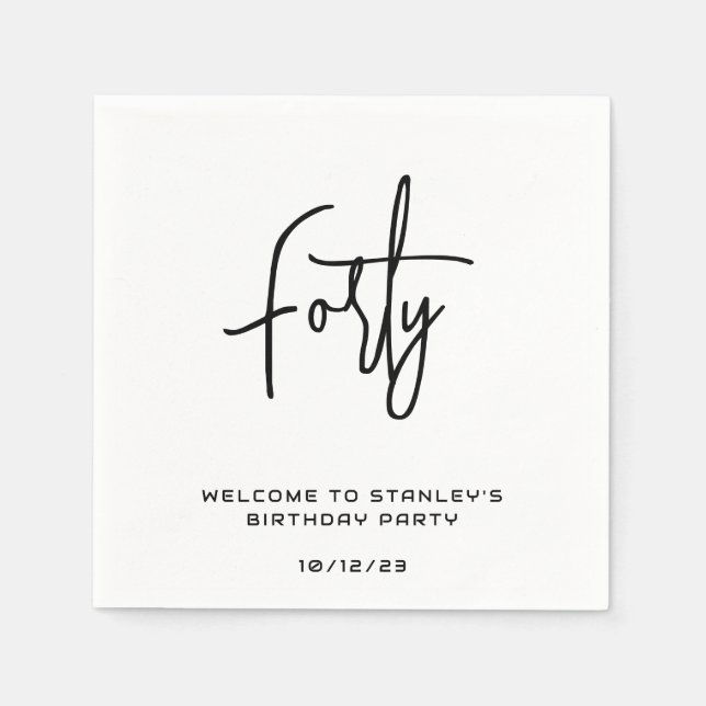 Guardanapo De Papel Festa de aniversário Mínima de Preto e Branco (Frente)