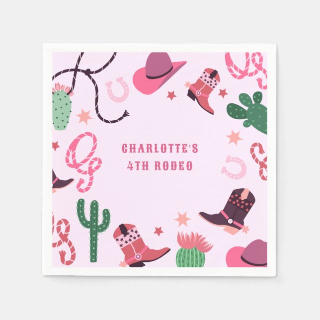 Guardanapo De Papel Festa de aniversário Ocidental de Rodeo, Moça Rosa (Frente)