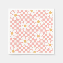 Guardanapo De Papel Festa de aniversário Pink Retro Checker Daisy