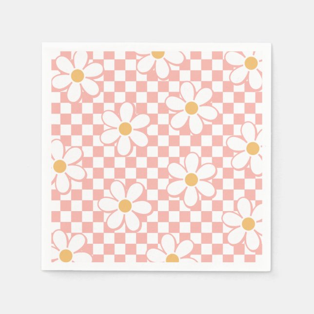 Guardanapo De Papel Festa de aniversário Pink Retro Checker Daisy (Frente)