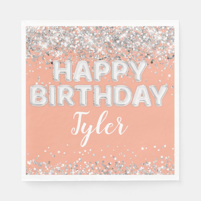 Guardanapo De Papel Festa de aniversário prateada (Frente)