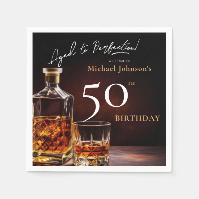 Guardanapo De Papel Festa de aniversário preto branco Elegante 50ª  Do (Frente)