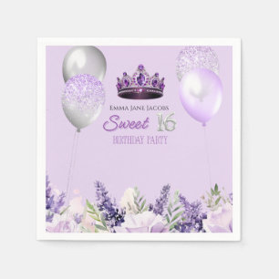 Guardanapo De Papel Festa de aniversário Purple Sparkle Sweet 16