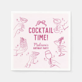 Guardanapo De Papel Festa de aniversário retrógrada de coquetel rosa