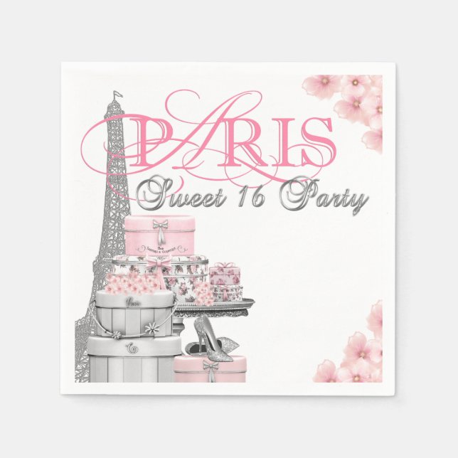 Guardanapo De Papel Festa de aniversário Rosa Paris Sweet 16 (Frente)