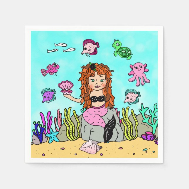 Guardanapo De Papel Festa de aniversário Sereia (Frente)