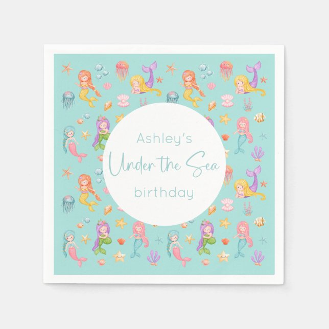 Guardanapo De Papel Festa de aniversário Sereia (Frente)