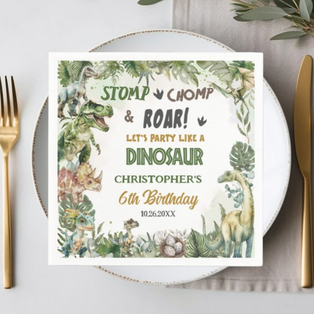 Guardanapo De Papel Festa de aniversário Verde Dinossauros Jurássico (cool scary dinosaurs birthday party serviettes napkins t-rex brontosaurus triceratops )