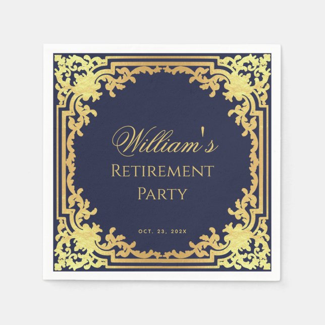 Guardanapo De Papel Festa de Aposentadoria Azul Marinho e Dourado Rótu (Frente)