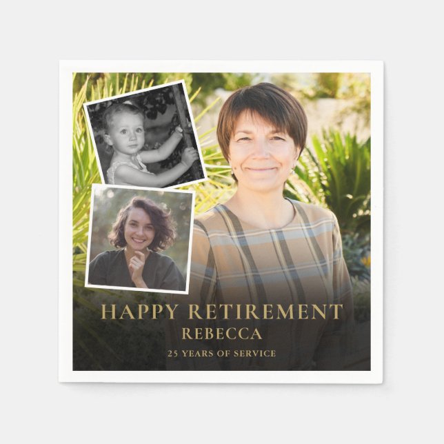 Guardanapo De Papel Festa de Aposentadoria com Colagem de 3 Fotos (Frente)