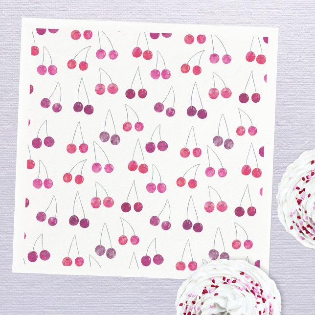 Guardanapo De Papel Festa de Aquarela de Cereja (Pretty watercolor cherry pattern party paper napkin)