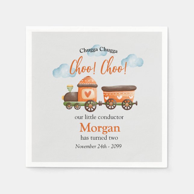 Guardanapo De Papel Festa de Aquarelas do Comboio Adorável do segundo  (Frente)