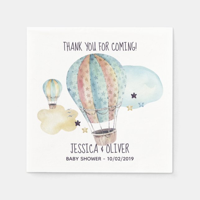 Guardanapo De Papel Festa de Balão de Ar Quente com Aquecimento em Azu (Frente)