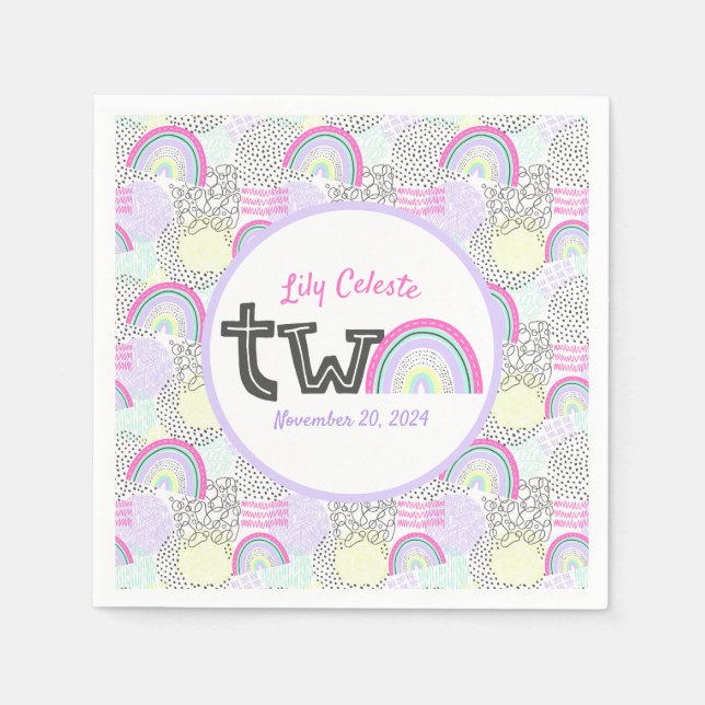 Guardanapo De Papel Festa de Bebê do segundo aniversário Feliz Rainbow (Frente)