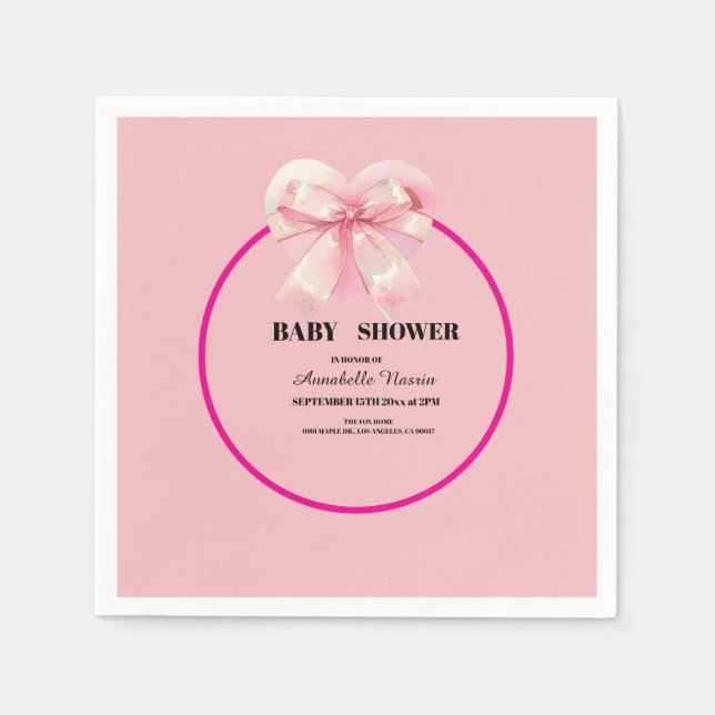 Guardanapo De Papel Festa de Bebê Menina com Laço Rosa Coquette (Frente)