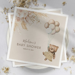 Guardanapo De Papel Festa de Bebê Urso de Pelúcia Boho Grama das Pampa