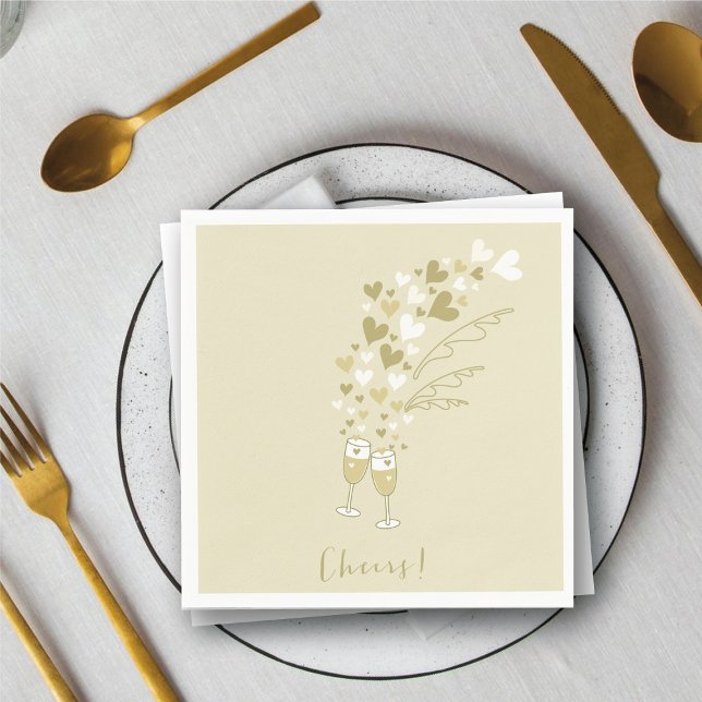 Guardanapo De Papel Festa de casamento de Noivado de Chefias Douradas (Gold Champagne Cheers Engagement Wedding Party Paper Napkins @ fat_fa_tin)