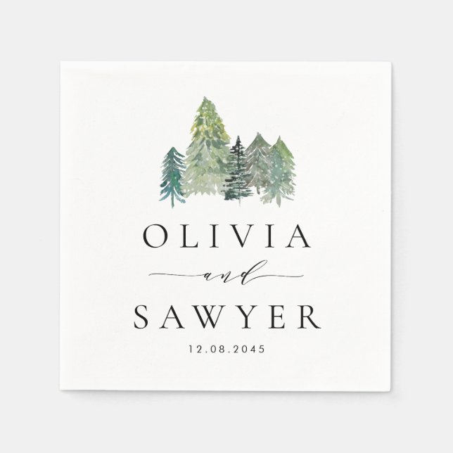Guardanapo De Papel Festa de casamento Evergreen Forest Snowy Watercol (Frente)