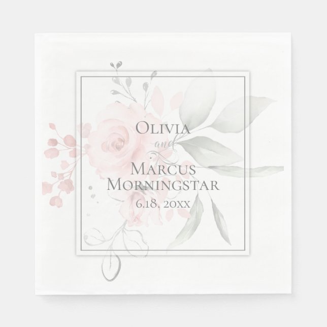 Guardanapo De Papel Festa de casamento Napkins Blush Rosas de Aquarela (Frente)