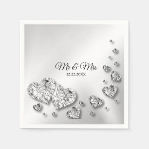 Guardanapo De Papel Festa de casamento Silver Hearts Cinzas Trendy